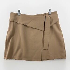 Zara Camel Tan Wrap Mini‎ Skirt Gold D-Ring Belted 1971/077/721 NWT Size L